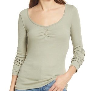 Madewell women’s fine ribbed sweetheart long sleeve tee size small